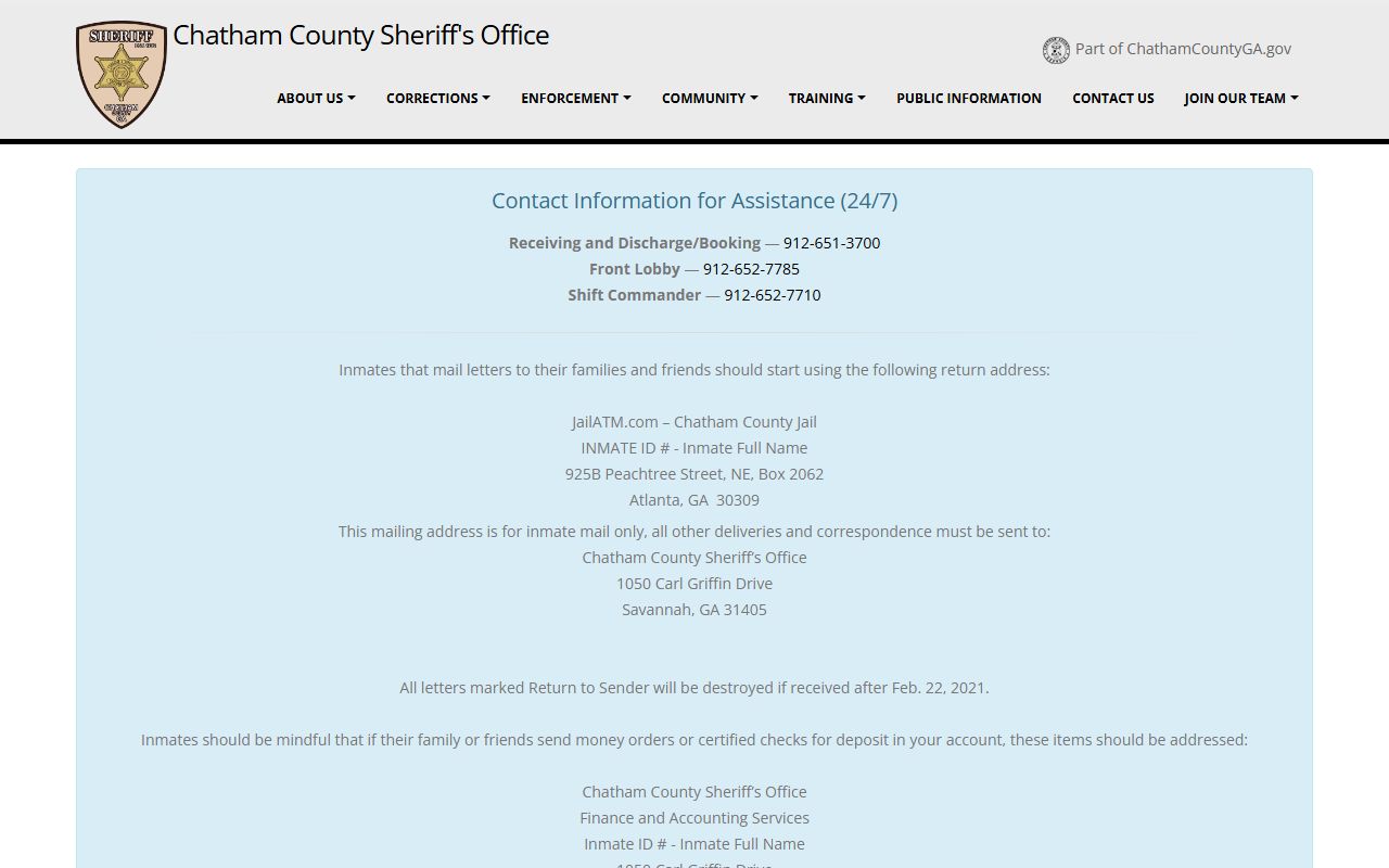 Chatham County Sheriff website for recent arrest records in Savannah Georgia