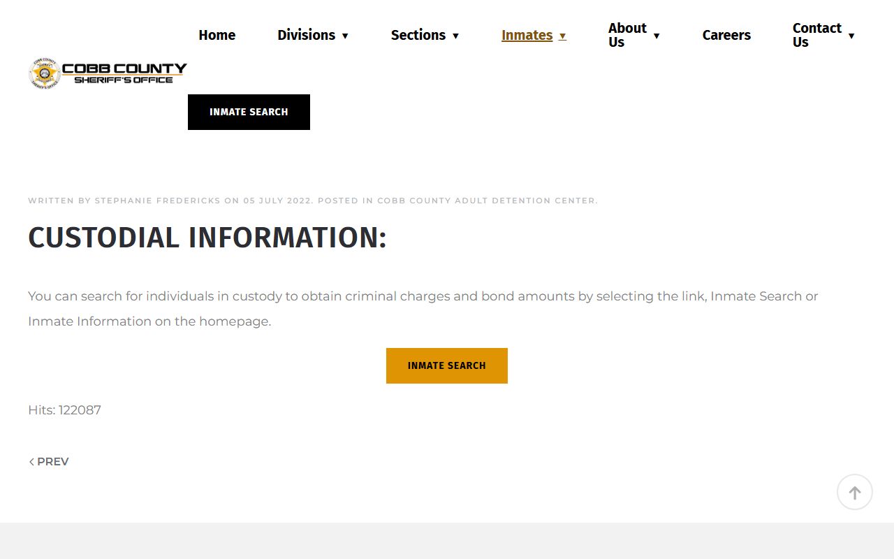 Cobb County custodial information for recent arrest records