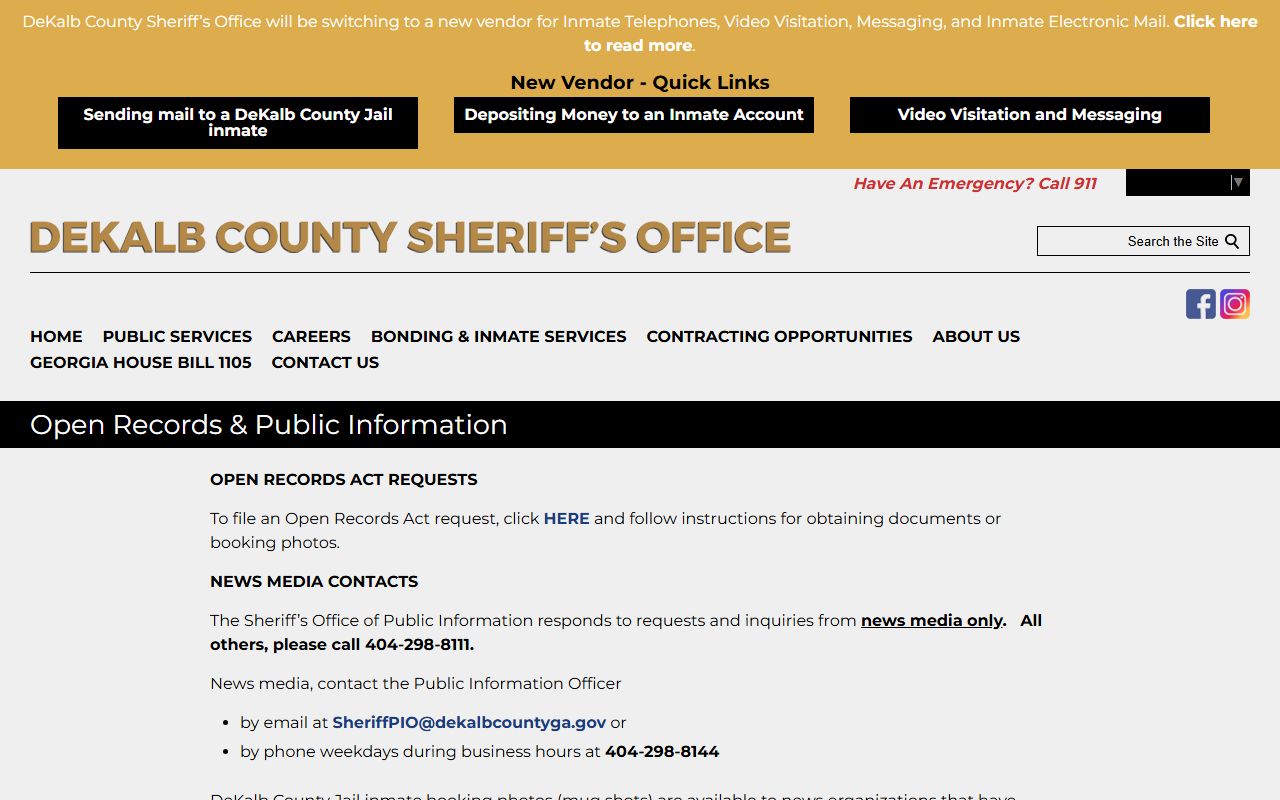 DeKalb County open records request page for arrest data