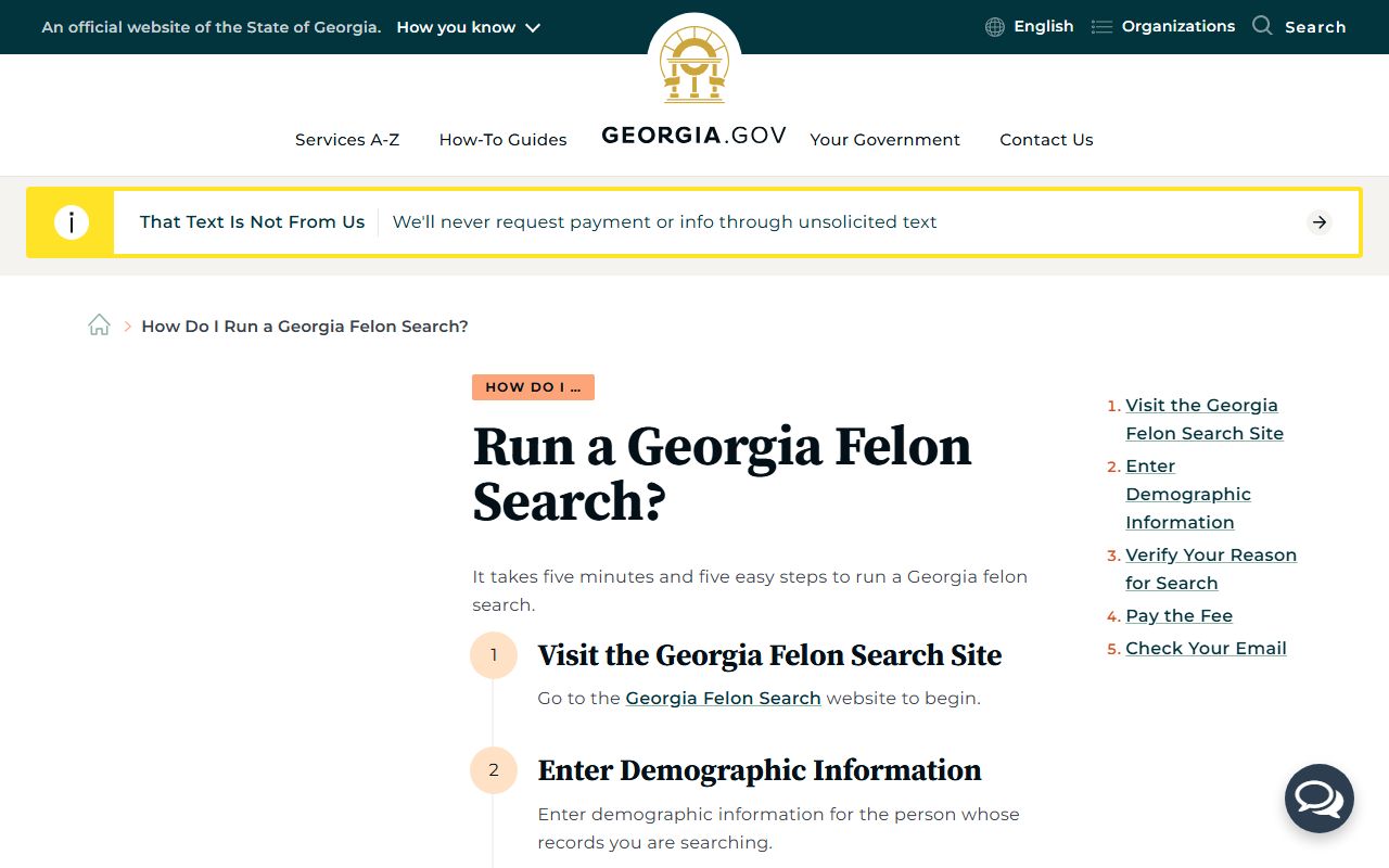 Georgia Felon Search instructions for looking up arrest records