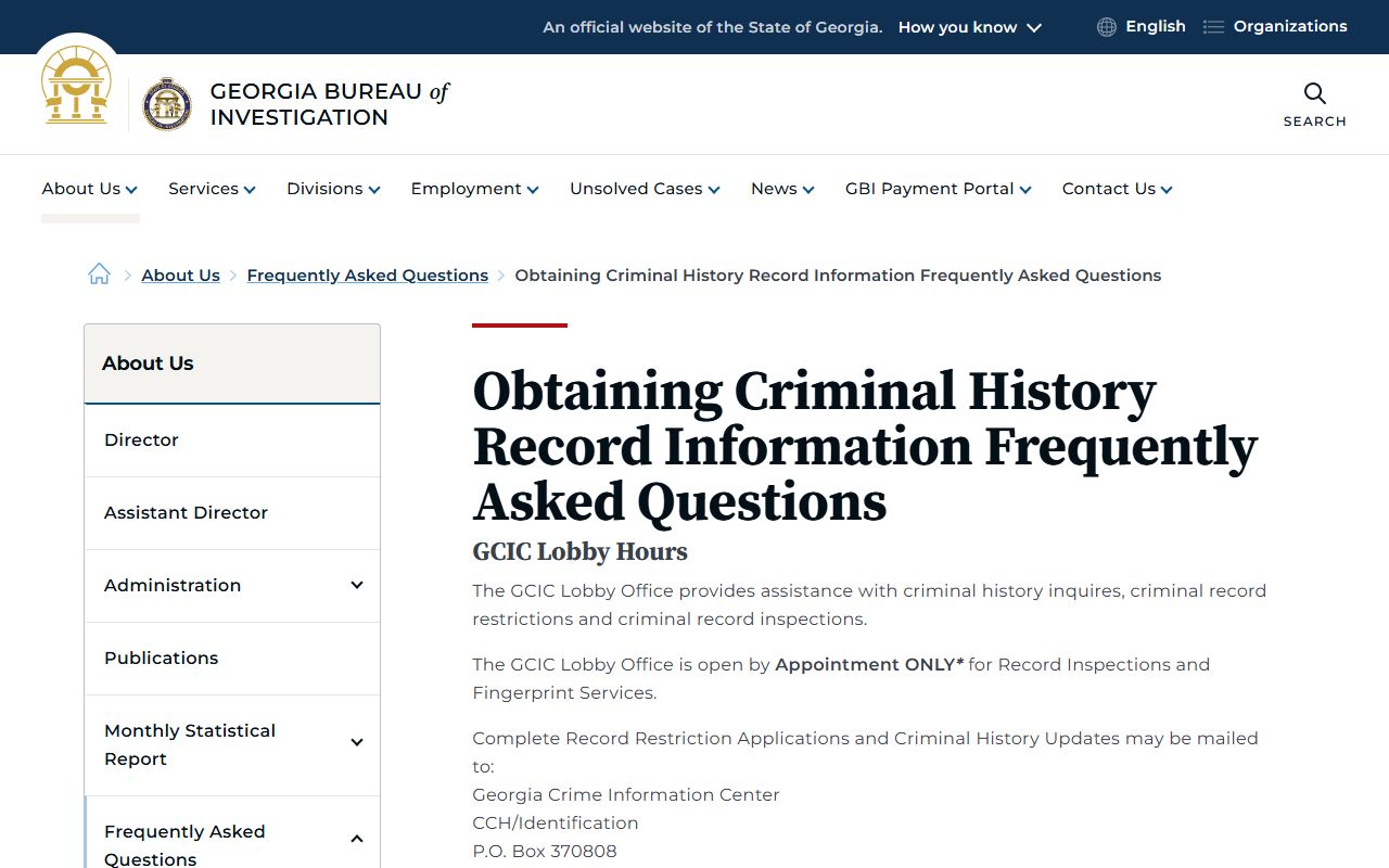 Georgia GCIC FAQ page for Clarke County arrest record searches