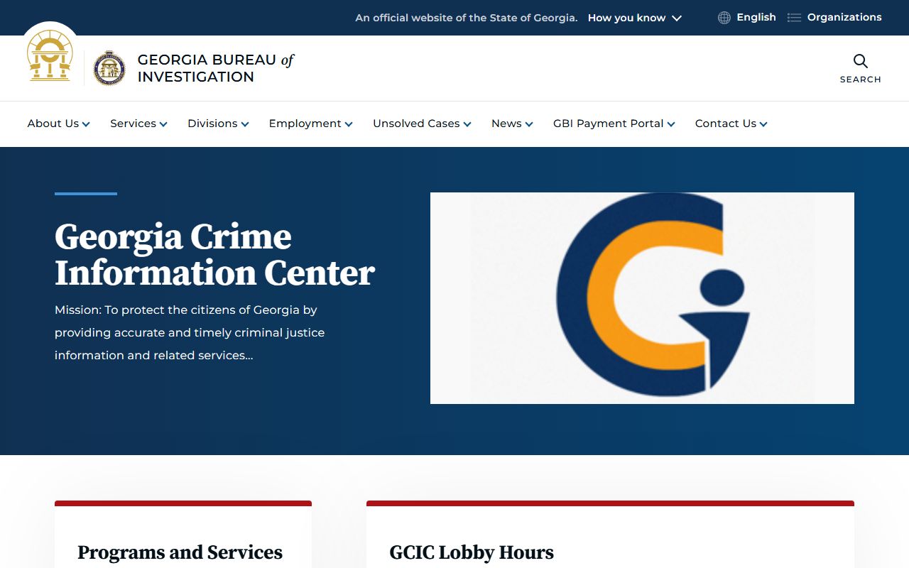Georgia Crime Information Center main page for recent arrests