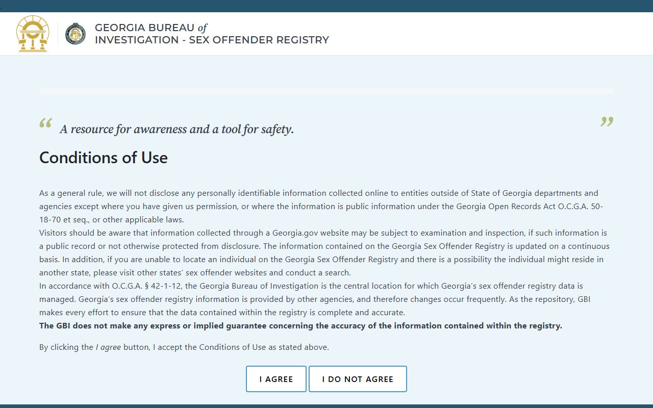 Georgia Sex Offender Registry search for arrest and conviction records